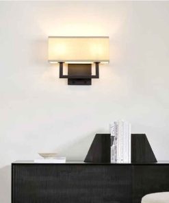 Alternative view of 7104: New Set of 2 Linen Fabric Boho Wall Sconce Bedside Light with On Off Switch, 2-Light Finished