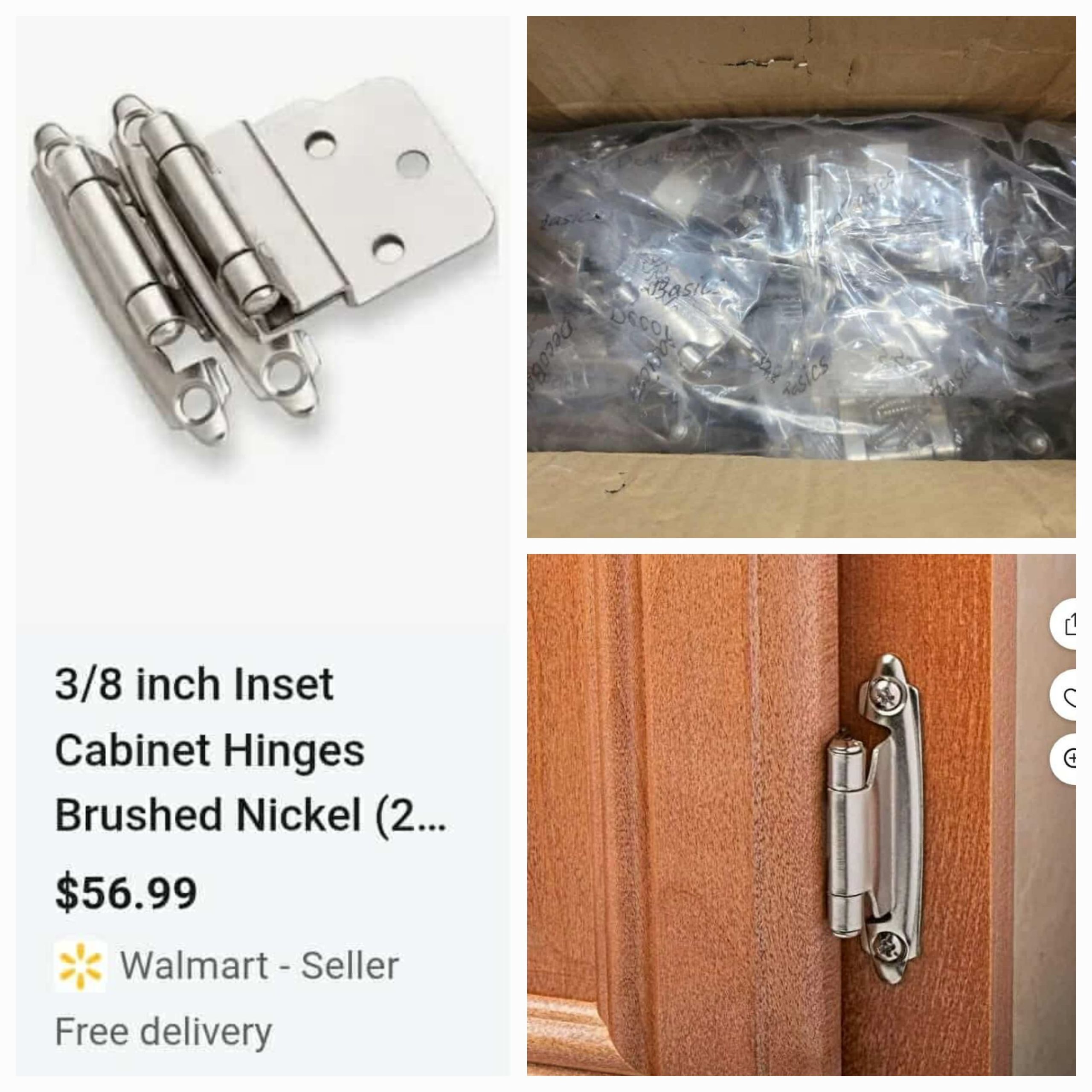 3/8" Inset Cabinet Hinges Brushed Nickel (25 Pair -50 Pcs) Offset Self Closing Cabinet Hinges for Kitchen Cabinets Satin Nickel w/Silicon Bumpers & Upgraded Screws - Image 3