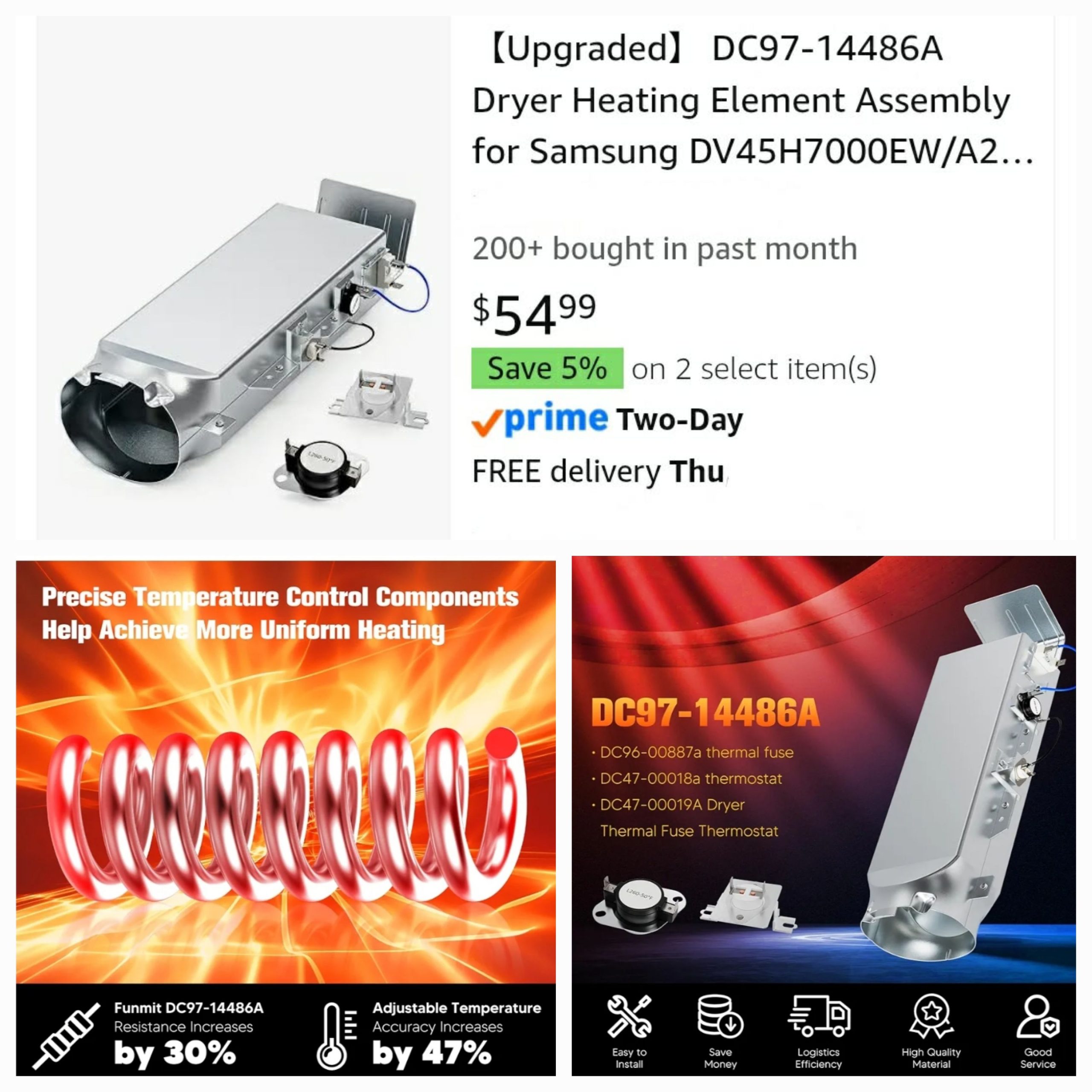 DC97-14486A Dryer Heating Element Assembly for Samsung - Image 19