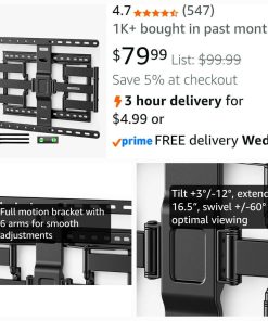 Alternative view of Ultra Slim TV Wall Mount for 43-90 Inch TVs | 1.1" Thin Low Profile Full Motion Bracket | Dual Swivel Articulating Arms with Tilt | Max VESA 600x400mm | Holds 132lbs | Fits 16"/18" Studs