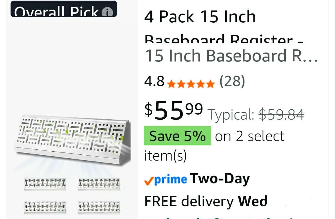 New 4 Pack 15 Inch Baseboard Register - RoundFlow Design for Maximum Air Flow - Smooth-Glide Air Adjust Lever - Heavy Duty Rust-Proof Steel - Tool-Free Easy Installation 15 Inch Baseboard Register - Image 11