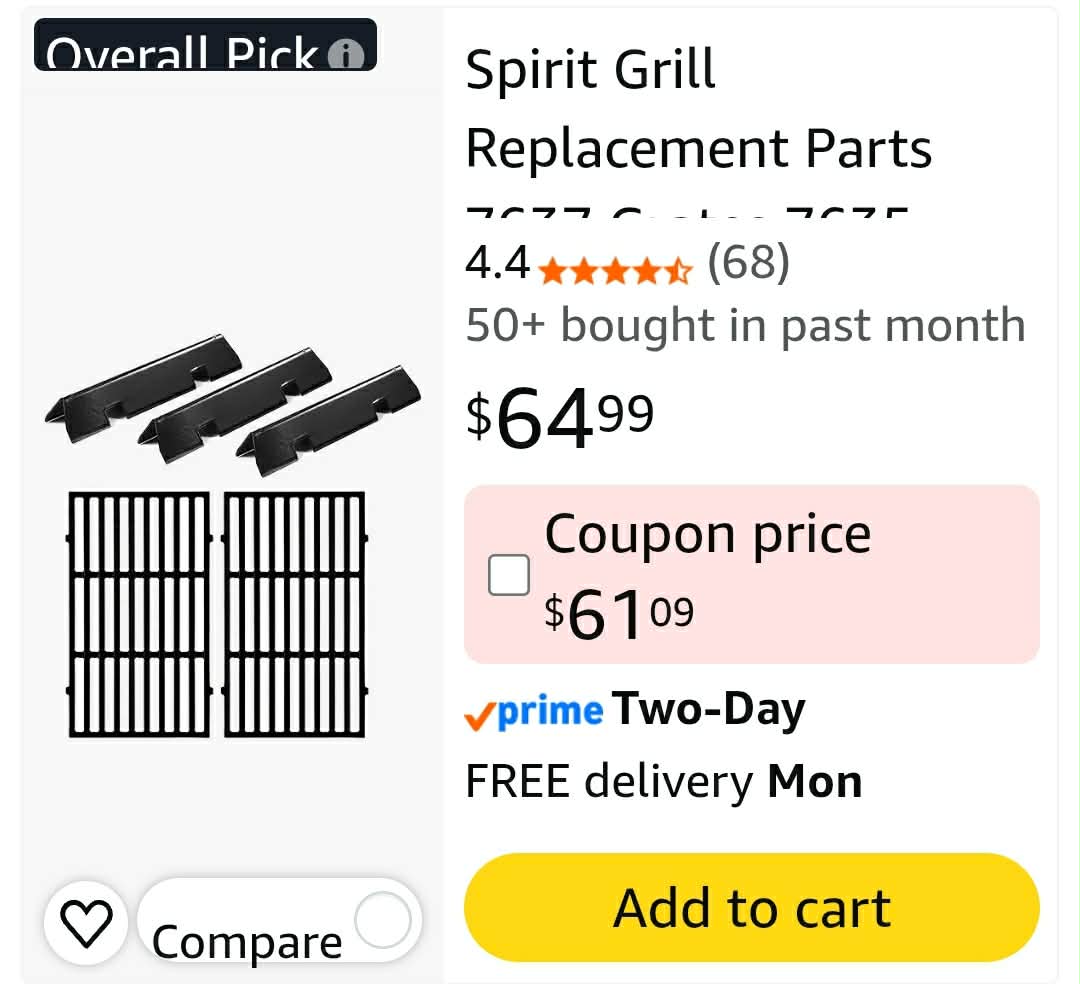 Spirit Grill Replacement Parts 7637 Grates 7635 Flavorizer Bars for Weber Spirit E-210 Grill Parts Weber Spirit I and II 200 Series E210 E220 E215 S210 S220 GS4 Parts Replacement Grates Flavor Bars - Image 3