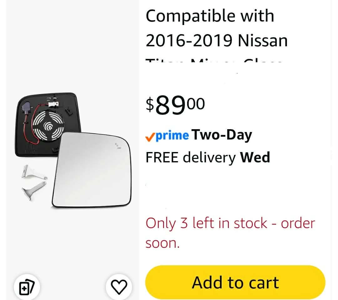 Compatible with 2016-2019 Nissan Titan Mirror Glass Passenger Side - Replacement Tow Mirrors with Blind Spot Detection System, Power Heated, Chrome, Backing plate, Upper, 2-Pin Plug - Image 2