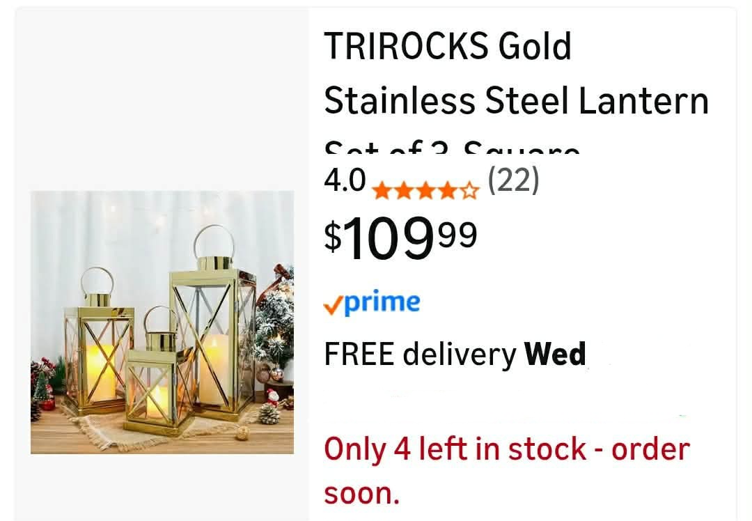 Gold Stainless Steel Lantern Set of 3-Square Elegance 8/12/16 Inch Opulent Metal Candle Lanterns Candle Holder with Tempered Glass - Image 2