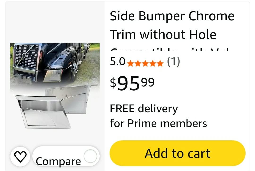 Side Bumper Chrome Trim without Hole Compatible with Volvo 2018+ Volvo VNL 1 Pair Of Right Passenger & Left Driver Side Bumper Extension Corners Chrome Trim - Image 2