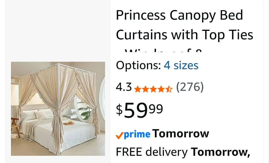 Princess Canopy Bed Curtains with Top Ties - Windproof & Lightproof for Girls' Adult Bedroom Decor | Bed Canopy Drapes (Full, Khaki) - Image 11