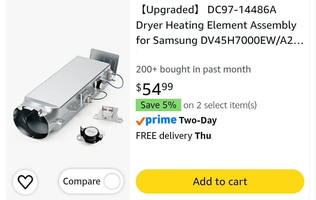 DC97-14486A Dryer Heating Element Assembly for Samsung - Image 18
