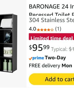 Alternative view of BARONAGE 24 Inch Recessed Toilet Paper Holder with 3 Storage, Matte Black 304 Stainless Steel Toilet Tissue Holder, Wall Mount, Over-Mounted Toilet Roll Holder, Bathroom Storage For Paper Rolls