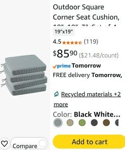 Alternative view of Outdoor Square Corner Seat Cushion, 19"x19"x3", Set of 4, Non Slip Seat Cushion Pads with Removable Cover for Patio Furniture, Garden Yard Lawn, Black White Mini Check