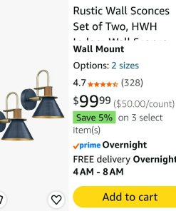 Alternative view of Rustic Wall Sconces Set of Two, HWH Indoor Wall Sconce 1-Light Barn Vanity Light, Hammered Barn Wall Lamp, Hammered Metal Shade, Navy Blue Finish, Set of 2
