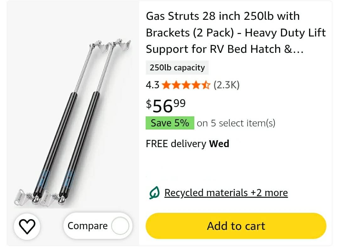ST280M250- 2pc- 28 in 250LB/1112N Gas Struts, Murphy Bed Piston 250lb, Heavy Duty Bed Cover Shocks Lift Support Spring for Tonneau Cover Truck Bed Cover Floor Hatch Basement Trap Door, 2Pcs - Image 9