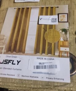 Alternative view of Jacquard Linen Curtains 96 inch Length 2 Panels Thick Faux Linen Blended Window Drapes Burlap Textured Curtains with Grommet for Living Room Bedroom Farmhouse (52x96 Olive Green) Natural