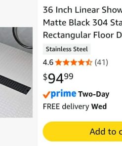 Alternative view of 36 Inch Linear Shower Drain - Matte Black 304 Stainless Steel Rectangular Floor Drain with Adjustable Leveling Feet, Hair Strainer and Removable Grate
