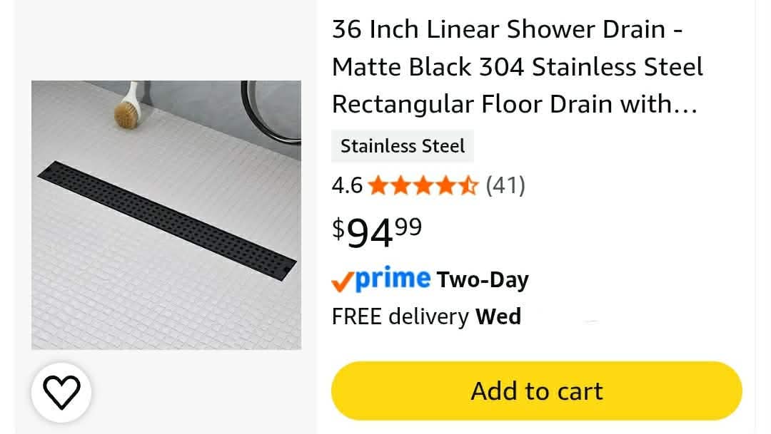 36 Inch Linear Shower Drain - Matte Black 304 Stainless Steel Rectangular Floor Drain with Adjustable Leveling Feet, Hair Strainer and Removable Grate - Image 2