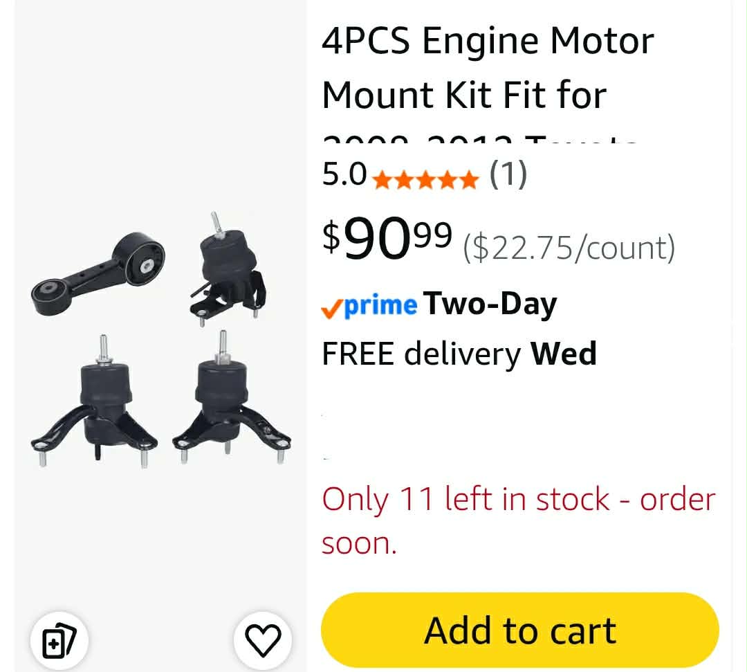 4PCS Engine Motor Mount Kit Fit for 2008-2012 Toyota Avalon, 2007-2017 Camry 3.5L V6; Automatic Trans,Replace #A4259 A4288 A42017HY A62036HY - Image 2