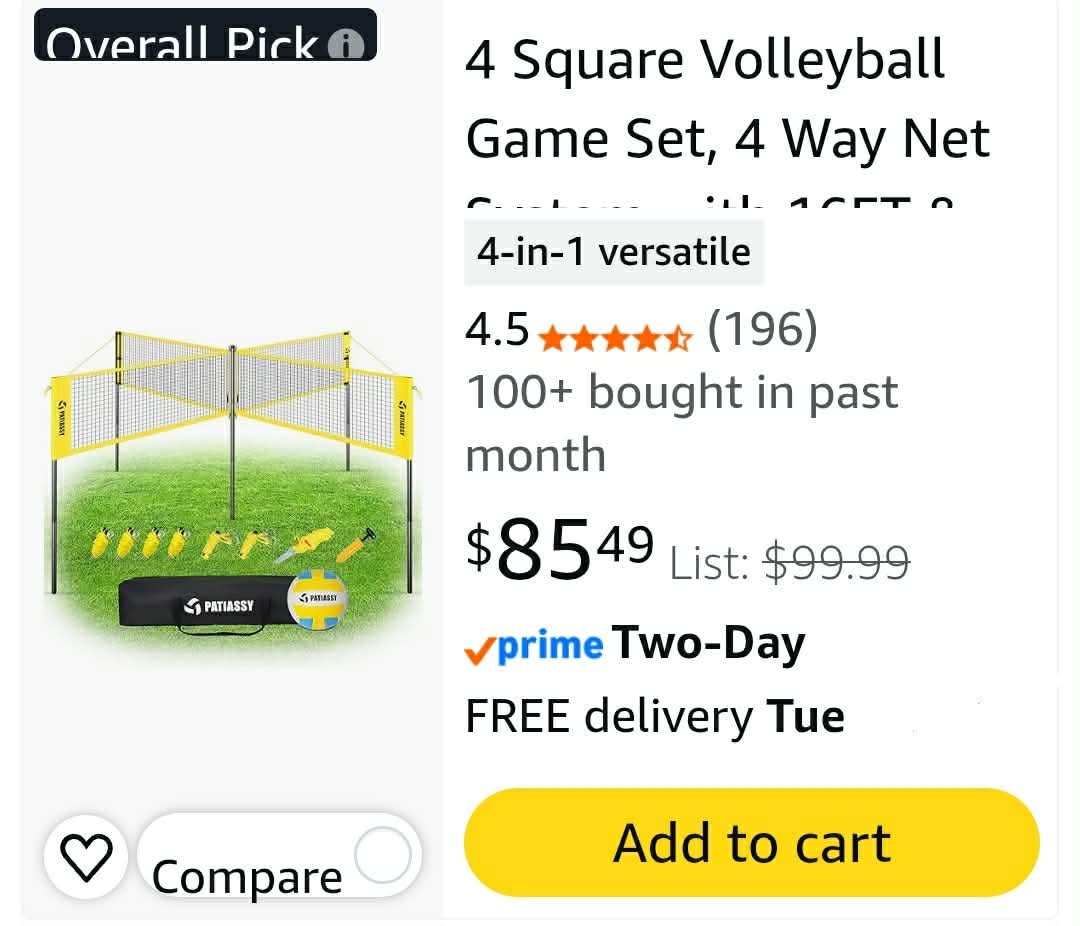 4 Square Volleyball Game Set, 4 Way Net System with 16FT & 32FT Court, Adjustable Height Backyard Badminton Combo, Portable Outdoor Kit with Ball, Pump, Boundary Line, Carry Bag - Image 2