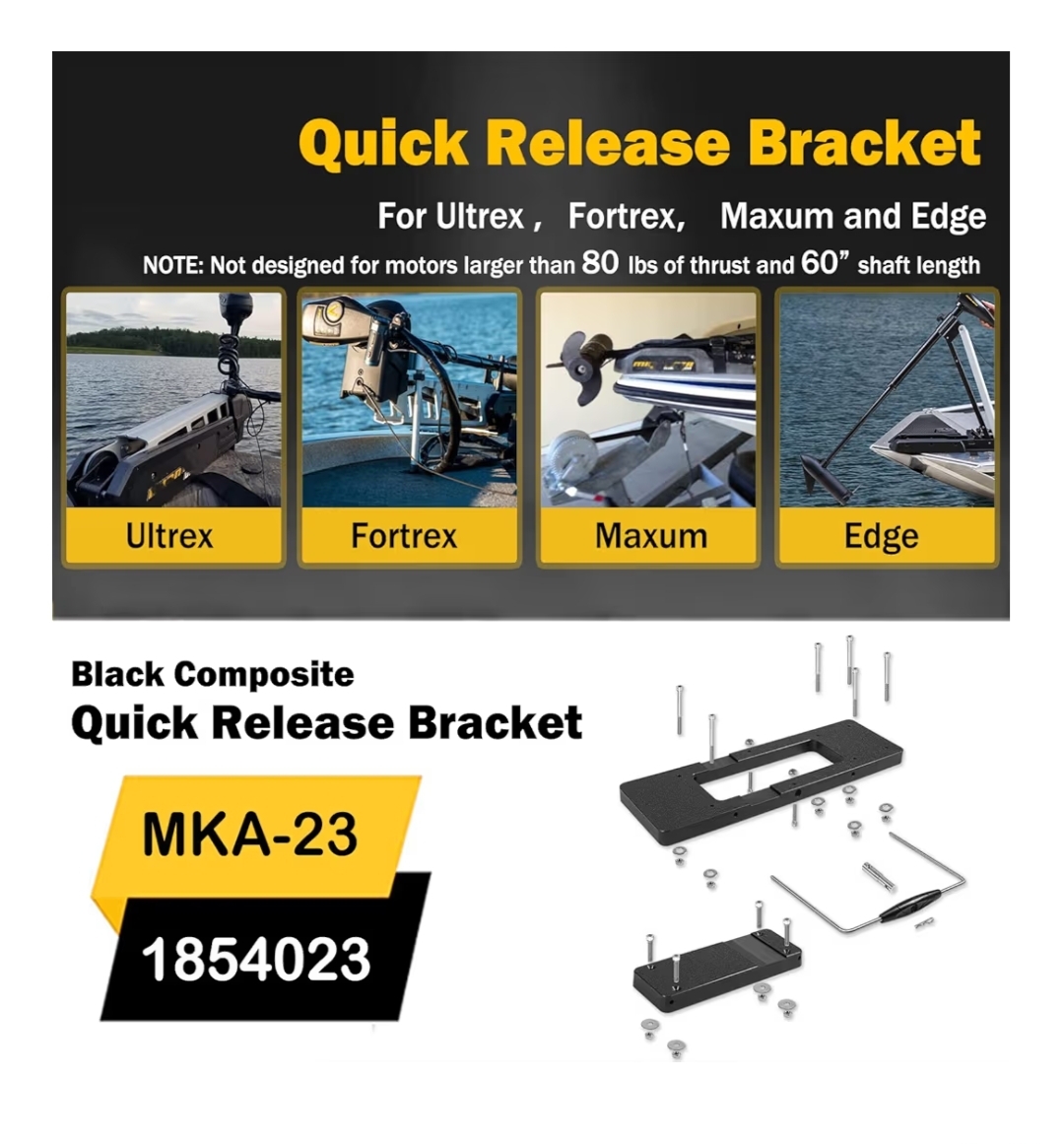 1854023 MKA-23 Quick Release Bracket fits for Ultrex Fortrex Maxxum and Edge Trolling Motors - Easy Removal and Secure Attachment with Stainless Steel Pins - Image 5