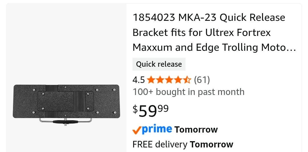 1854023 MKA-23 Quick Release Bracket fits for Ultrex Fortrex Maxxum and Edge Trolling Motors - Easy Removal and Secure Attachment with Stainless Steel Pins - Image 2