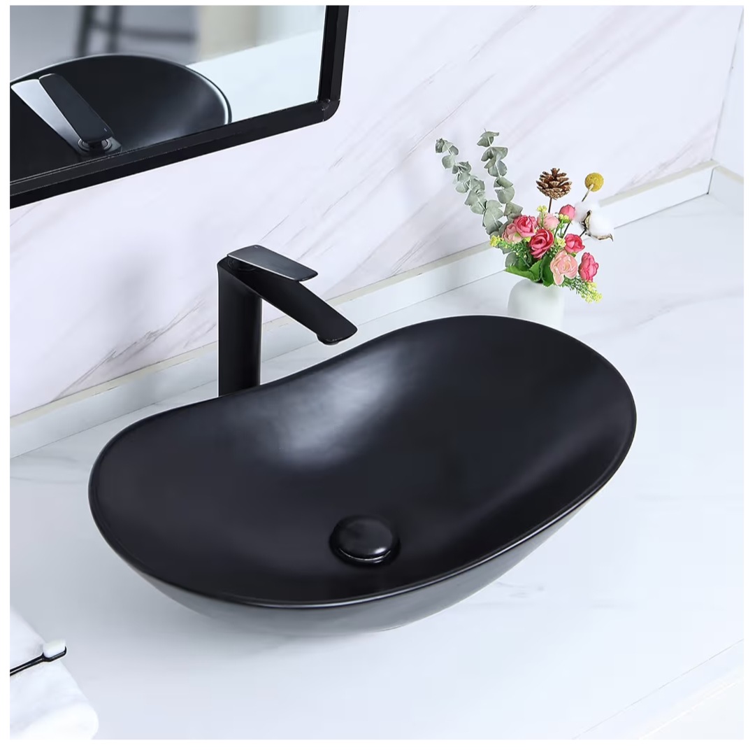 24.5'' X 13.8'' Large Matte Black Oval Vessel Sink with Pop Up Drain,Boat Shape Bathroom Vessel Sink,Bathroom Sinks Above Counter,Matte Black Ceramic Vessel Sinks for Bathrooms (Large) - Image 11