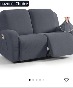 New Recliner Loveseat Slipcover, 6 Pieces Dual Recliner Sofa Covers for 2 Seat Dual Reclining Loveseat Couch, Stretch Soft Jacquard Pattern Furniture Protector with Elasticity (2XL, Grey)