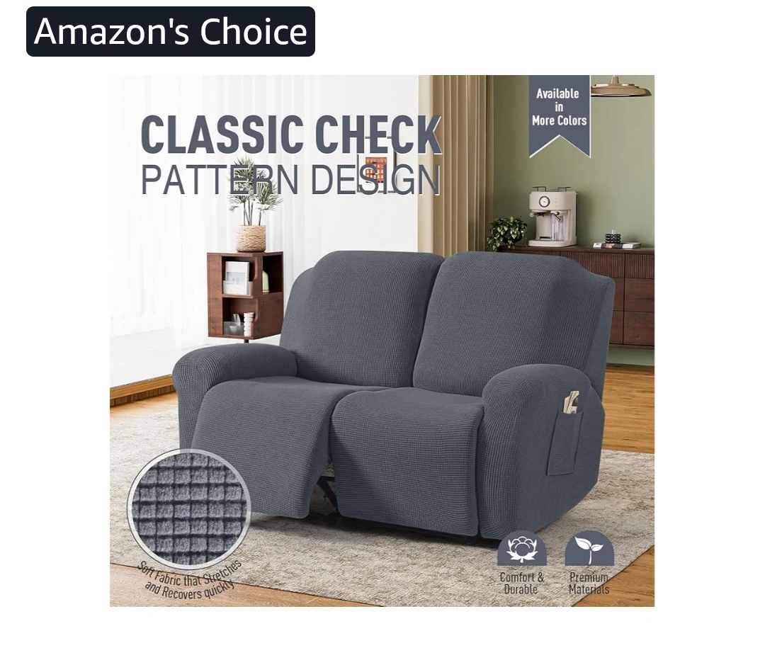 New Recliner Loveseat Slipcover, 6 Pieces Dual Recliner Sofa Covers for 2 Seat Dual Reclining Loveseat Couch, Stretch Soft Jacquard Pattern Furniture Protector with Elasticity (2XL, Grey) - Image 4