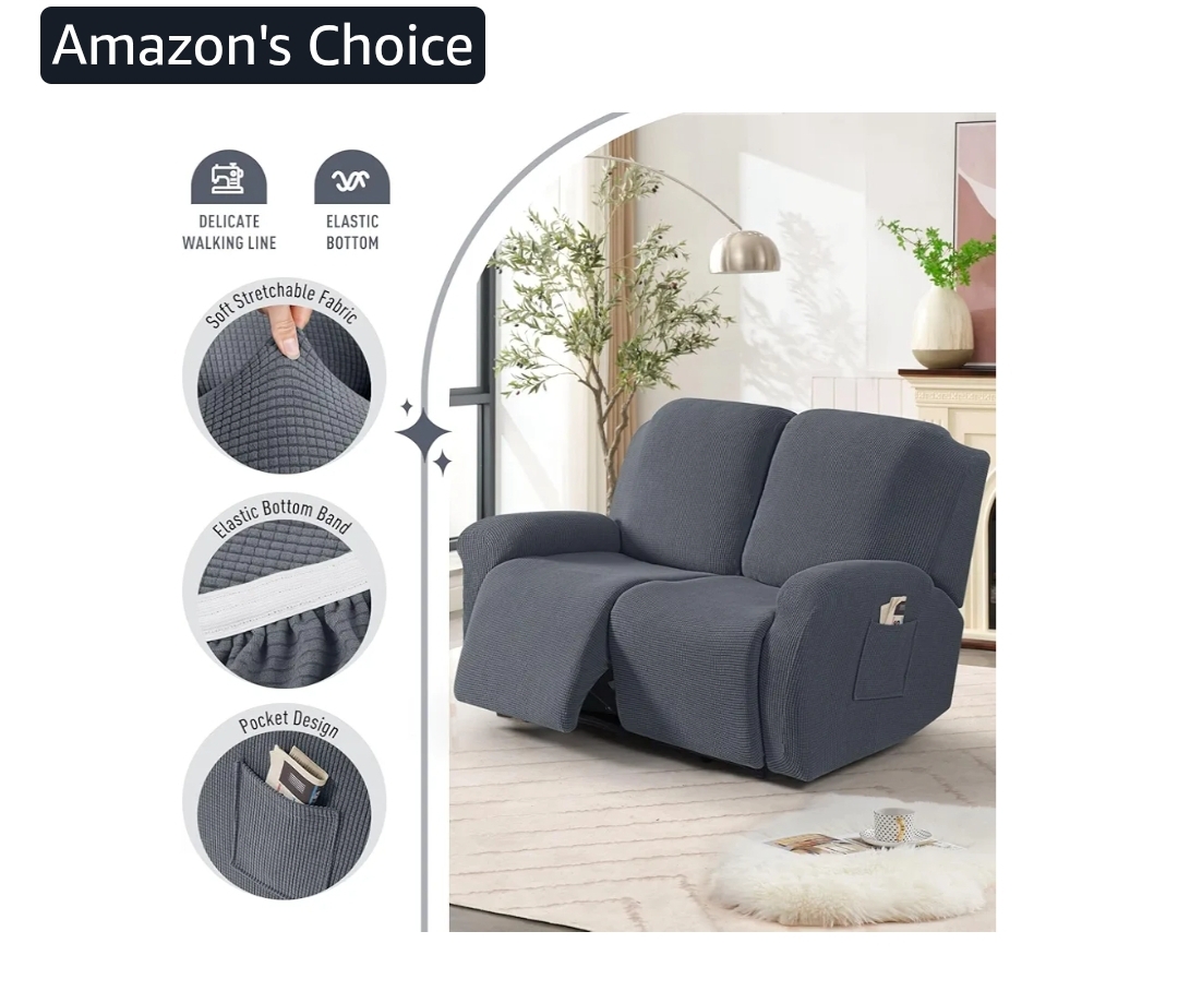 New Recliner Loveseat Slipcover, 6 Pieces Dual Recliner Sofa Covers for 2 Seat Dual Reclining Loveseat Couch, Stretch Soft Jacquard Pattern Furniture Protector with Elasticity (2XL, Grey) - Image 5