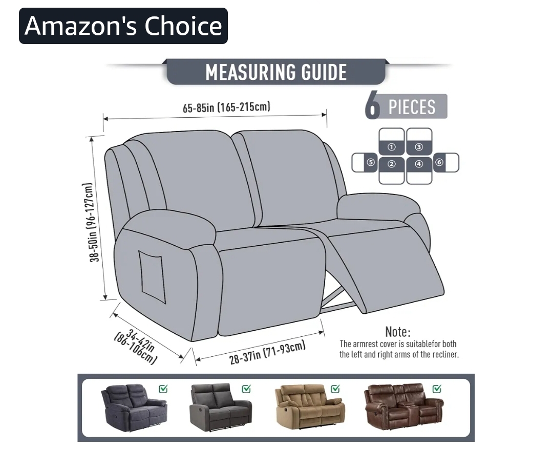 New Recliner Loveseat Slipcover, 6 Pieces Dual Recliner Sofa Covers for 2 Seat Dual Reclining Loveseat Couch, Stretch Soft Jacquard Pattern Furniture Protector with Elasticity (2XL, Grey) - Image 6