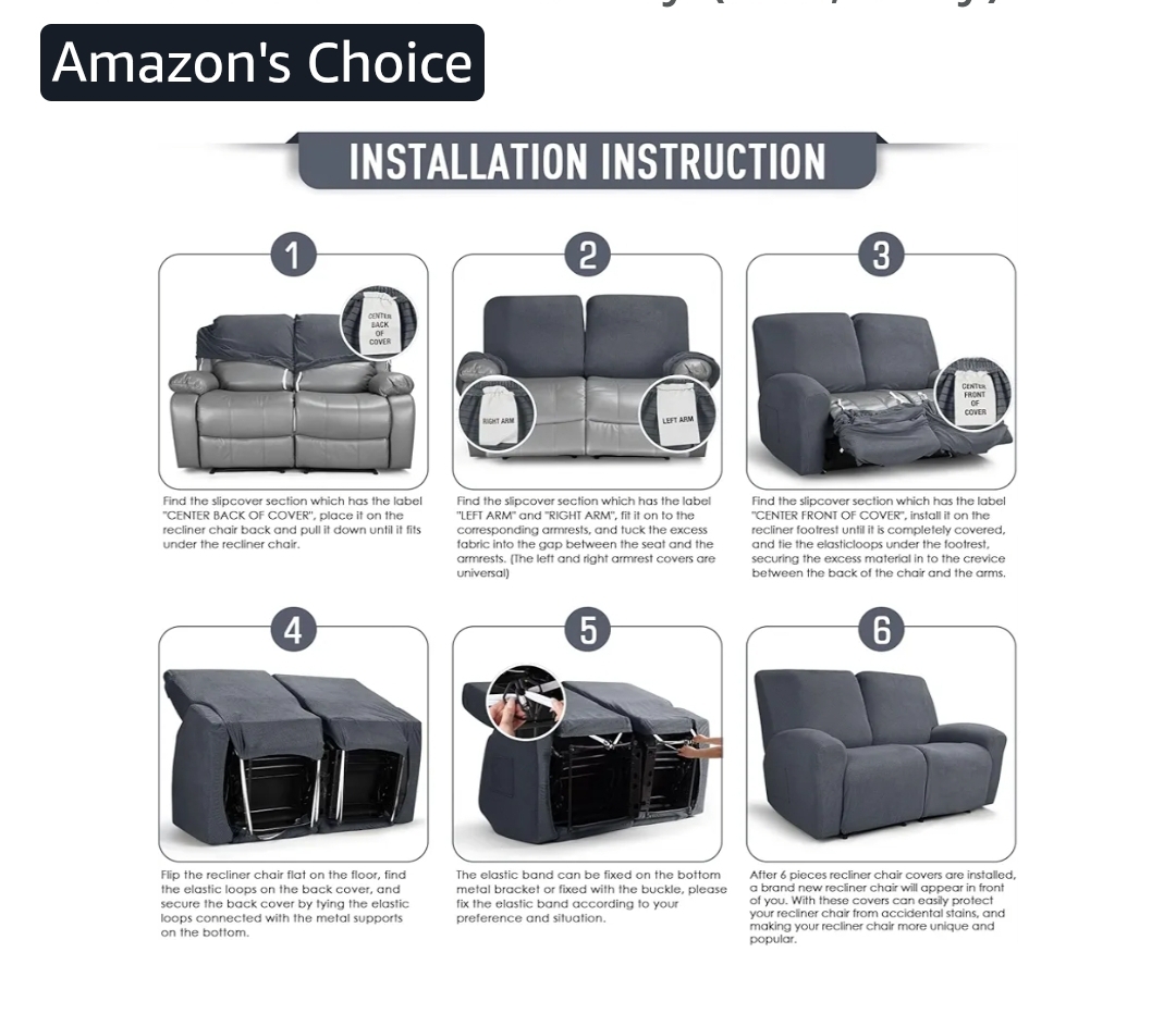 New Recliner Loveseat Slipcover, 6 Pieces Dual Recliner Sofa Covers for 2 Seat Dual Reclining Loveseat Couch, Stretch Soft Jacquard Pattern Furniture Protector with Elasticity (2XL, Grey) - Image 8
