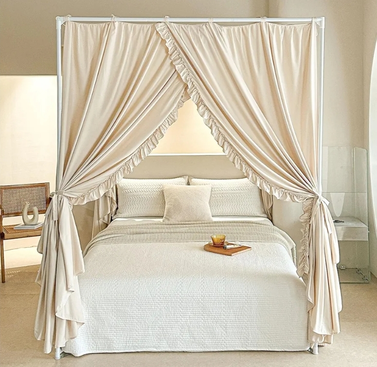 Princess Canopy Bed Curtains with Top Ties - Windproof & Lightproof for Girls' Adult Bedroom Decor | Bed Canopy Drapes (Full, Khaki) - Image 4