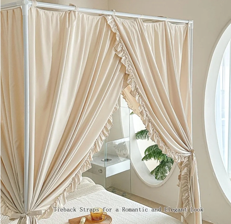 Princess Canopy Bed Curtains with Top Ties - Windproof & Lightproof for Girls' Adult Bedroom Decor | Bed Canopy Drapes (Full, Khaki) - Image 9