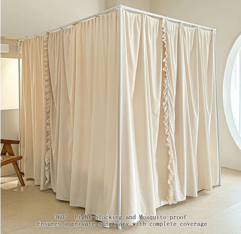 Princess Canopy Bed Curtains with Top Ties - Windproof & Lightproof for Girls' Adult Bedroom Decor | Bed Canopy Drapes (Full, Khaki) - Image 6
