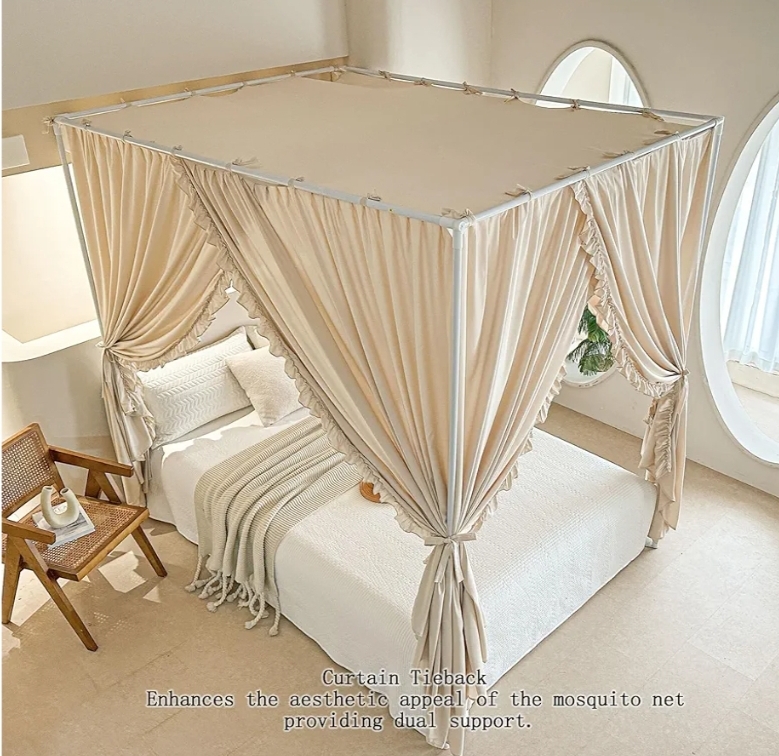 Princess Canopy Bed Curtains with Top Ties - Windproof & Lightproof for Girls' Adult Bedroom Decor | Bed Canopy Drapes (Full, Khaki) - Image 8