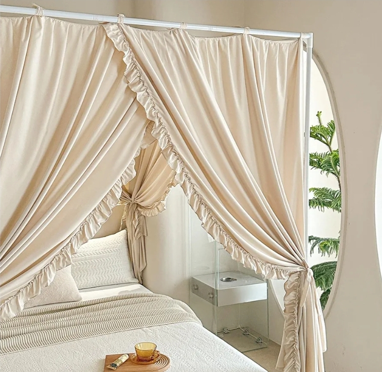 Princess Canopy Bed Curtains with Top Ties - Windproof & Lightproof for Girls' Adult Bedroom Decor | Bed Canopy Drapes (Full, Khaki) - Image 10