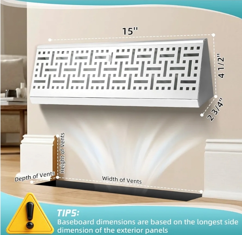 New 4 Pack 15 Inch Baseboard Register - RoundFlow Design for Maximum Air Flow - Smooth-Glide Air Adjust Lever - Heavy Duty Rust-Proof Steel - Tool-Free Easy Installation 15 Inch Baseboard Register - Image 2