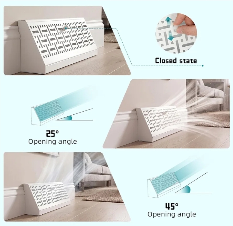 New 4 Pack 15 Inch Baseboard Register - RoundFlow Design for Maximum Air Flow - Smooth-Glide Air Adjust Lever - Heavy Duty Rust-Proof Steel - Tool-Free Easy Installation 15 Inch Baseboard Register - Image 9