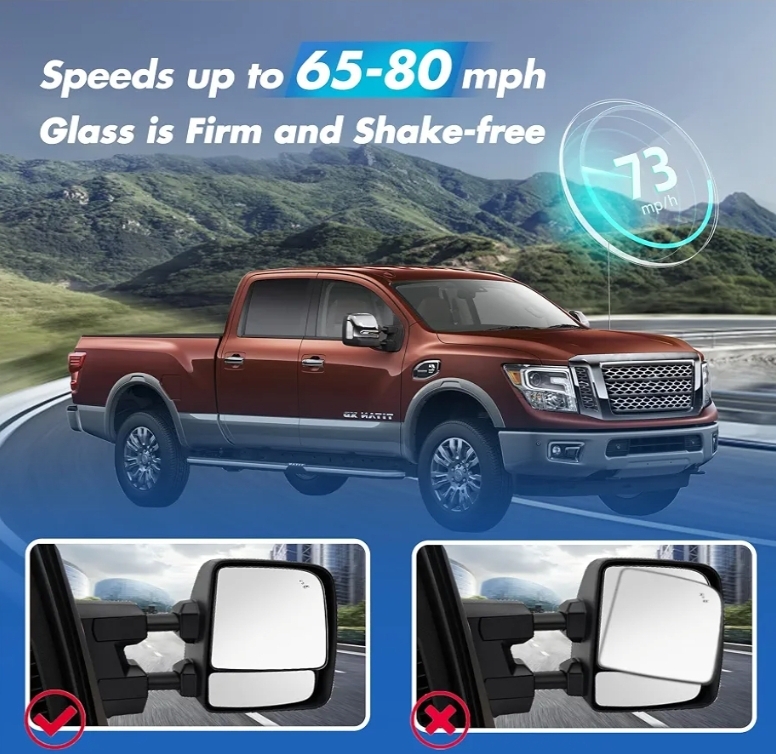 Compatible with 2016-2019 Nissan Titan Mirror Glass Passenger Side - Replacement Tow Mirrors with Blind Spot Detection System, Power Heated, Chrome, Backing plate, Upper, 2-Pin Plug - Image 7