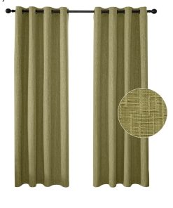 Jacquard Linen Curtains 96 inch Length 2 Panels Thick Faux Linen Blended Window Drapes Burlap Textured Curtains with Grommet for Living Room Bedroom Farmhouse (52x96 Olive Green) Natural