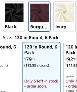 Alternative view of 6 Pack Burgundy Round Tablecloths - 120 Inches in Diameter - Stain Resistant and Washable Table Clothes, Polyester Fabric Table Covers for Wedding, Party, Banquet, Formal Events