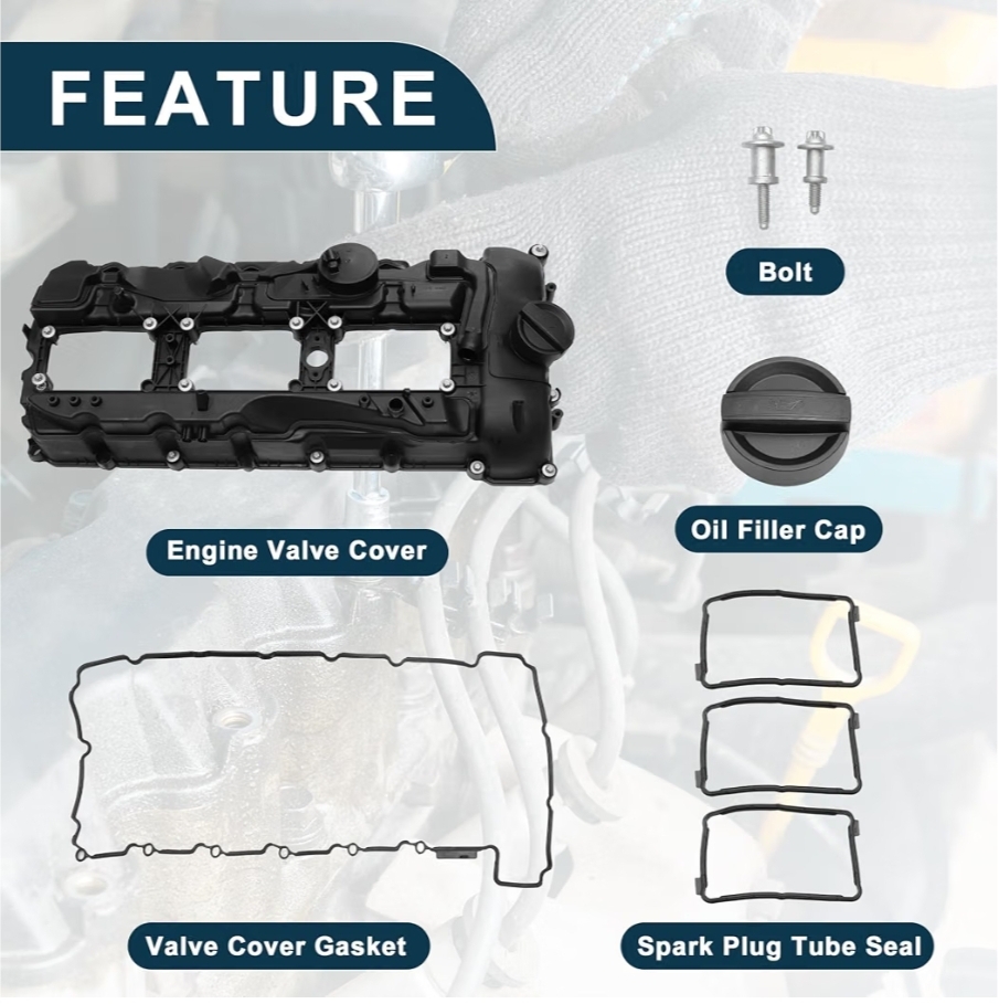 Engine Valve Cover for BMW 135is 3.0L 2013 No.11127570292/264-937 Front Valve Rocker Cover Black with Gasket Bolt Oil Cap PCV Valve 1 Set - Image 9