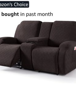 Recliner Loveseat Cover with Middle Console Stretch Reclining Sofa Slipcover for 2 Seat Jacquard Reclining Couch Sofa Covers Furniture Protector with Elastic Straps Bottom (Chocolate)