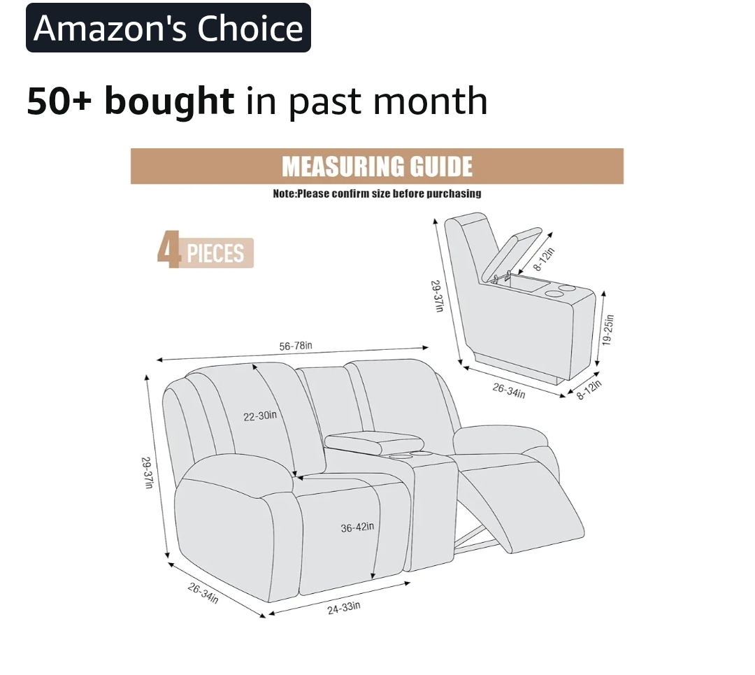 Recliner Loveseat Cover with Middle Console Stretch Reclining Sofa Slipcover for 2 Seat Jacquard Reclining Couch Sofa Covers Furniture Protector with Elastic Straps Bottom (Chocolate) - Image 4