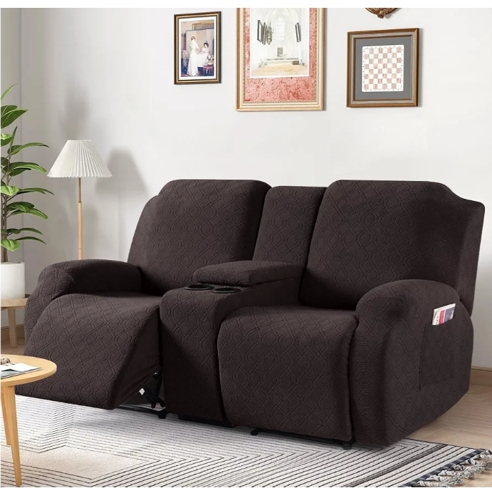 Recliner Loveseat Cover with Middle Console Stretch Reclining Sofa Slipcover for 2 Seat Jacquard Reclining Couch Sofa Covers Furniture Protector with Elastic Straps Bottom (Chocolate) - Image 8