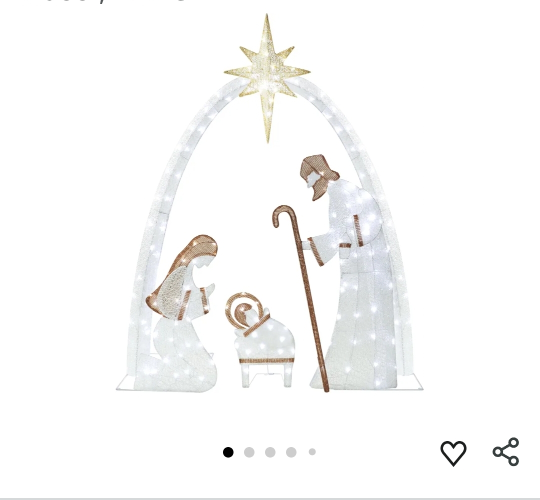5FT Lighted Nativity Scene Set with 150 LED Lights for Christmas Decoration, Pre-Lit Iridescent Nativity Scene Xmas Decor, 3D Glittered Standing Holiday Display for Outdoor, Indoor, White - Image 6