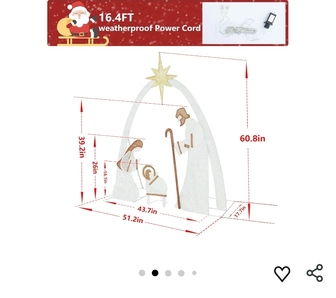 5FT Lighted Nativity Scene Set with 150 LED Lights for Christmas Decoration, Pre-Lit Iridescent Nativity Scene Xmas Decor, 3D Glittered Standing Holiday Display for Outdoor, Indoor, White - Image 4
