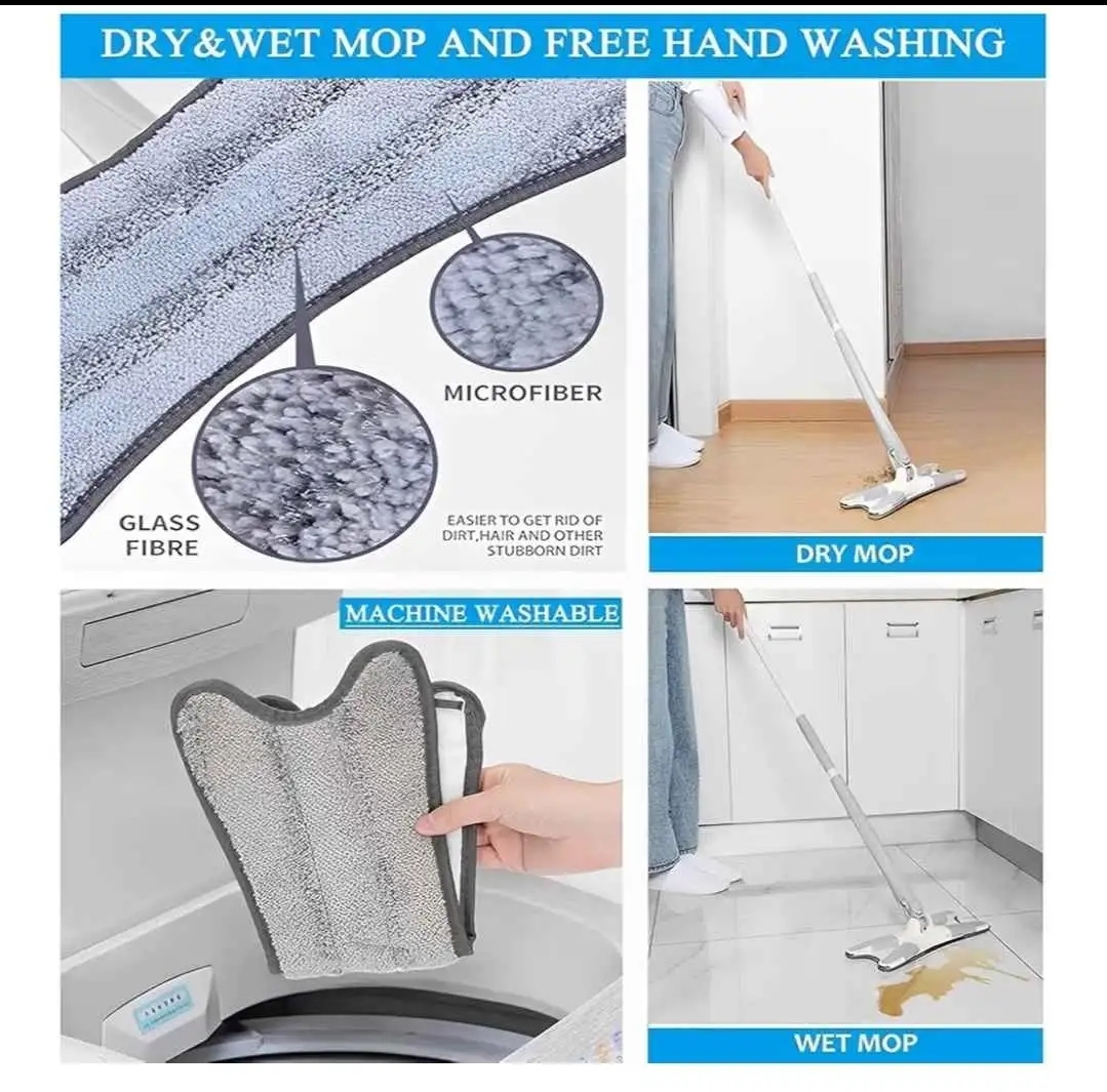 New X-type Squeeze Mop With Reusable Microfiber Pad Handfree Wash Flat Mop Rotatable - Image 5