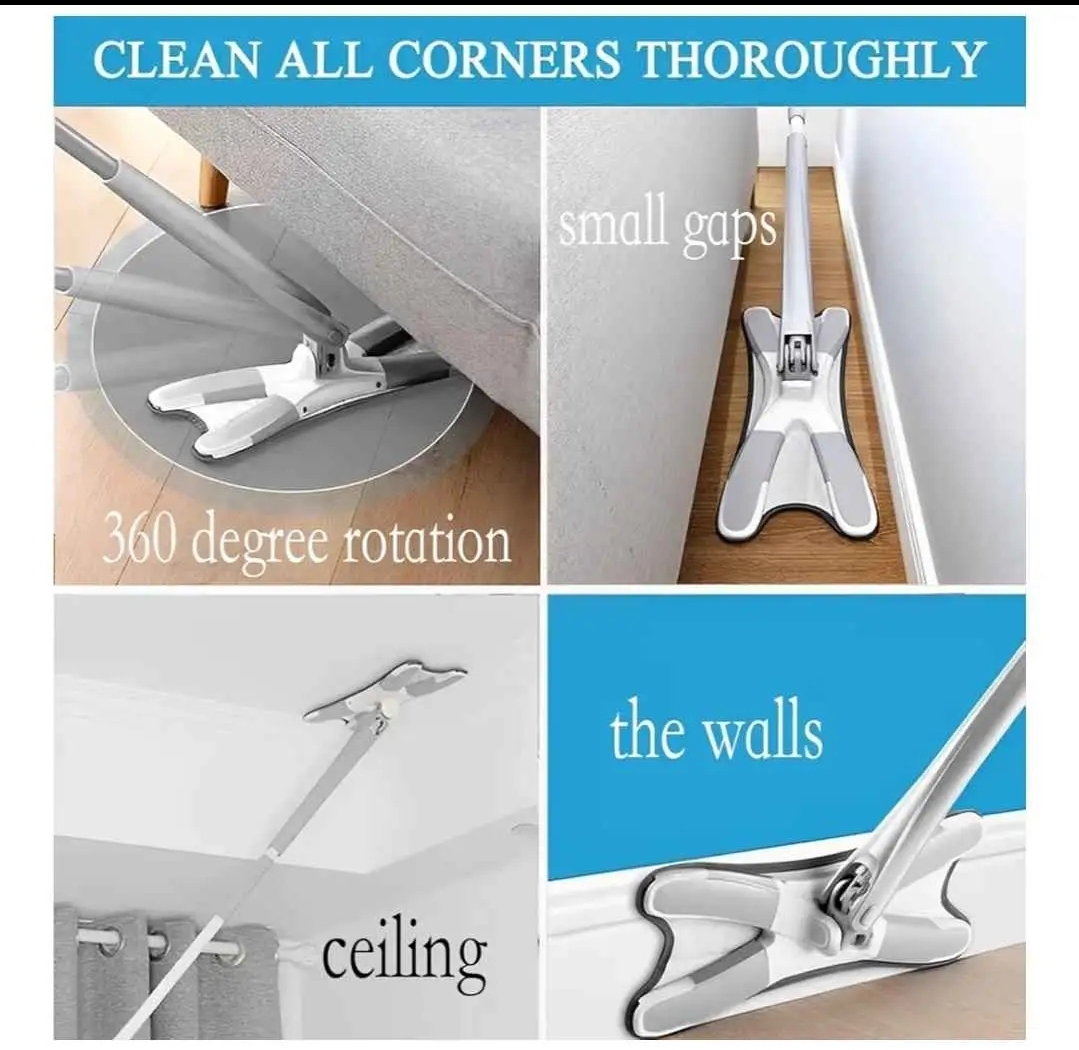 New X-type Squeeze Mop With Reusable Microfiber Pad Handfree Wash Flat Mop Rotatable - Image 6