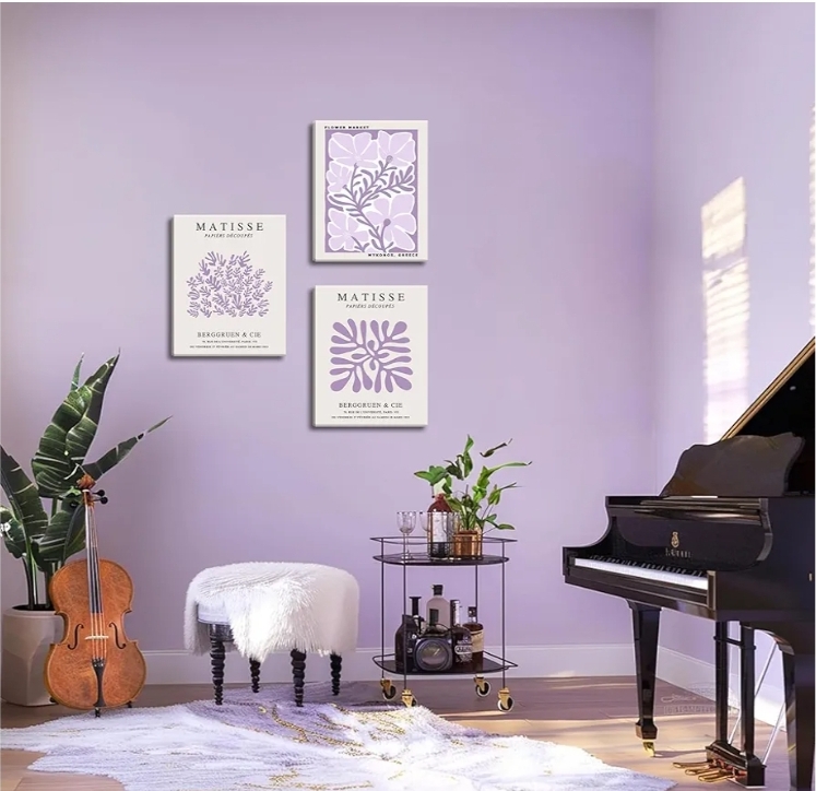 Framed Purple Matisse Wall Art Set of 3, Abstract Henri Matisse Canvas Wall Decor Paintings, Light Purple Flower Market Room Aesthetic Posters Prints for Living Room Bedroom Bathroom 12x16 In - Image 4
