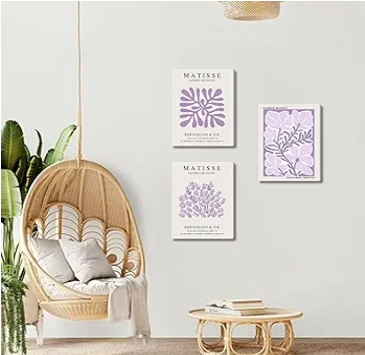 Framed Purple Matisse Wall Art Set of 3, Abstract Henri Matisse Canvas Wall Decor Paintings, Light Purple Flower Market Room Aesthetic Posters Prints for Living Room Bedroom Bathroom 12x16 In - Image 10