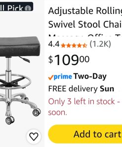 Alternative view of Adjustable Rolling Swivel Stool Chair for Massage Office Tattoo Kitchen, Work Heavy Duty Stool with Wheels (Black, with Foot Rest)