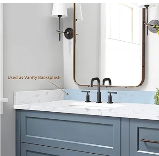 36 in. W x 4 in. H Engineered Stone Backsplash for Bathroom Vanity Sink Top in Carrara White - Image 5